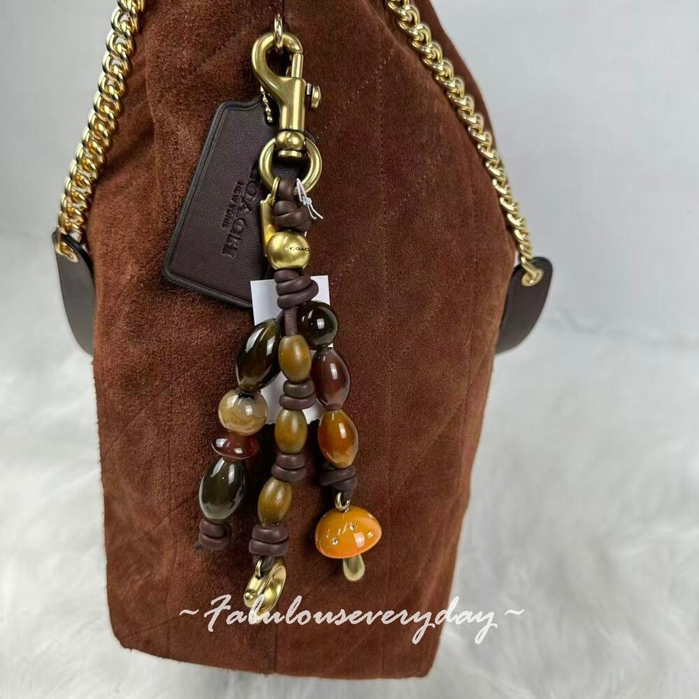 Coach Beaded Cluster Bag Charm In Brass/Black Multi CER39 NWT